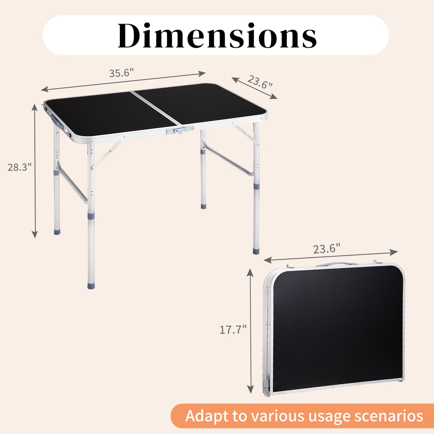 3ft Black Aluminum Alloy Folding Table - Outdoor Dining & Camping