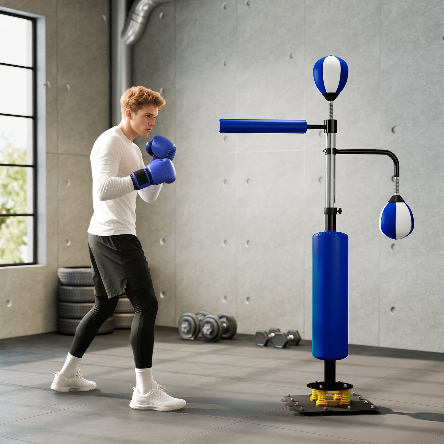 Speed Punching Bag Stand with Reflex Bag - Blue, Adjustable 4.6' to 6.7'