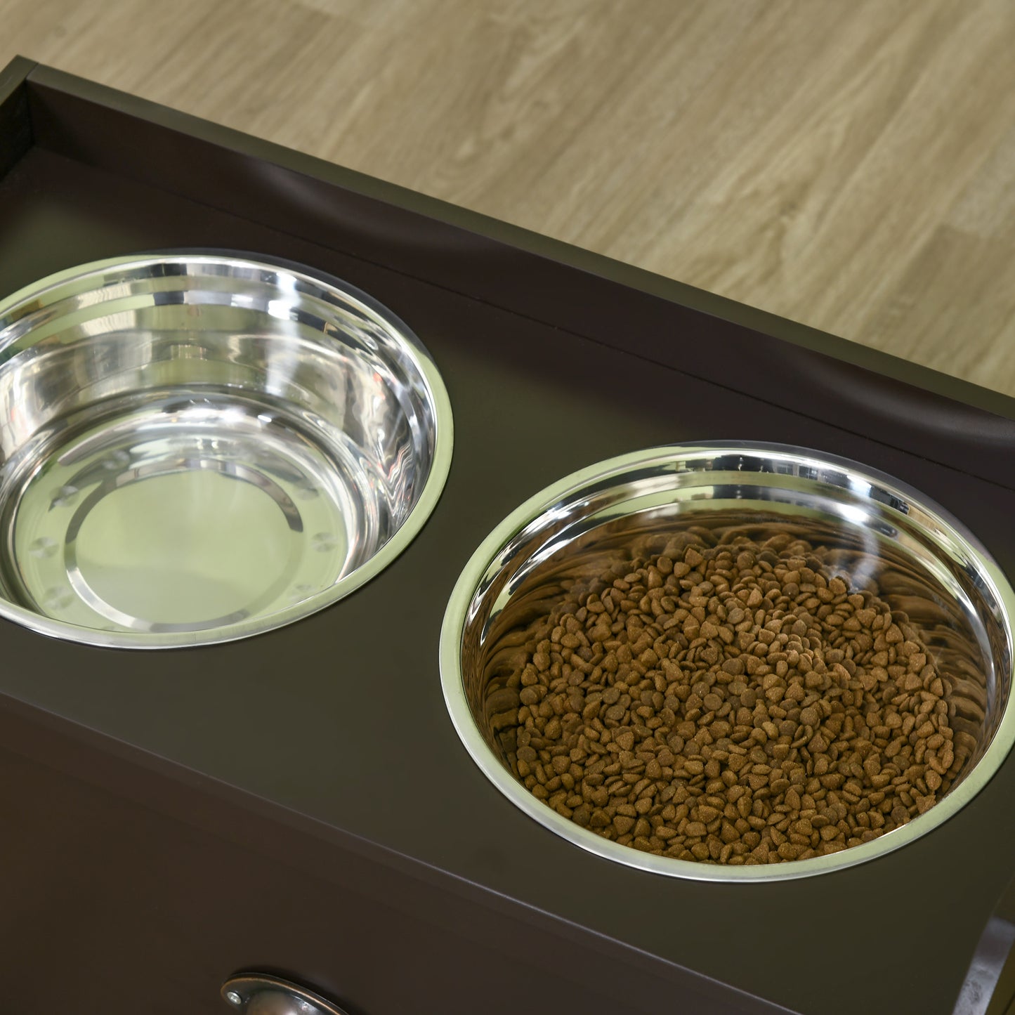 Elevated Pet Feeding Station with Storage - Large Dog Bowls in Coffee