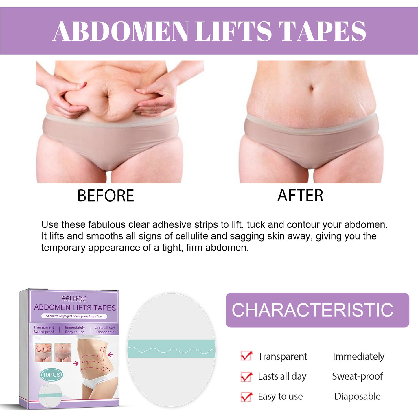 Abdomen Lifting Tapes - Transparent Belly Contouring & Firming Patches
