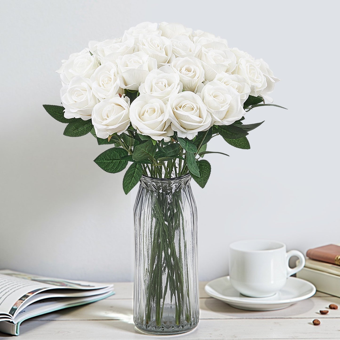 120 White Artificial Rose Flowers for Home Decor & Floral Arrangements