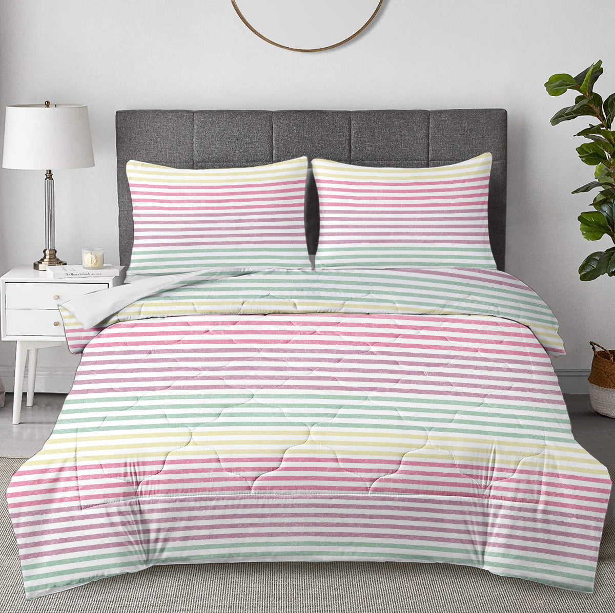 Rainbow Striped Comforter Set - Full Size Bedding 3 Piece