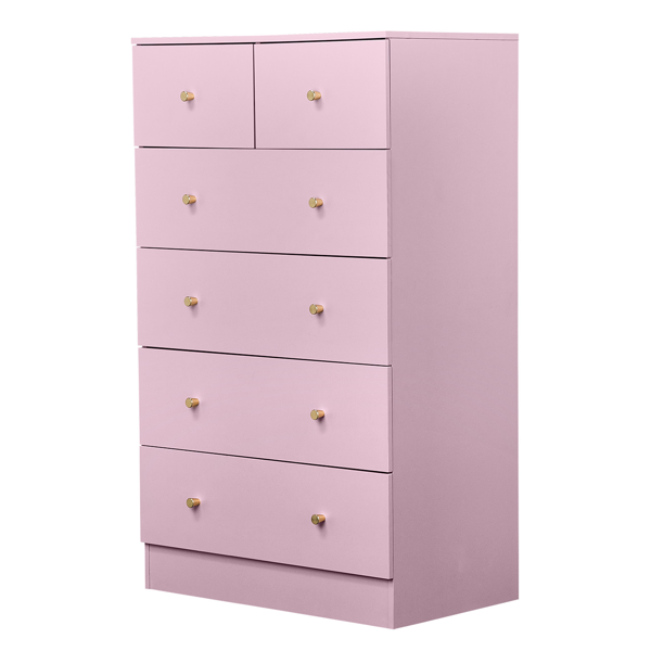 6-Drawer Dresser with Gold Handles - Modern Pink Cabinet