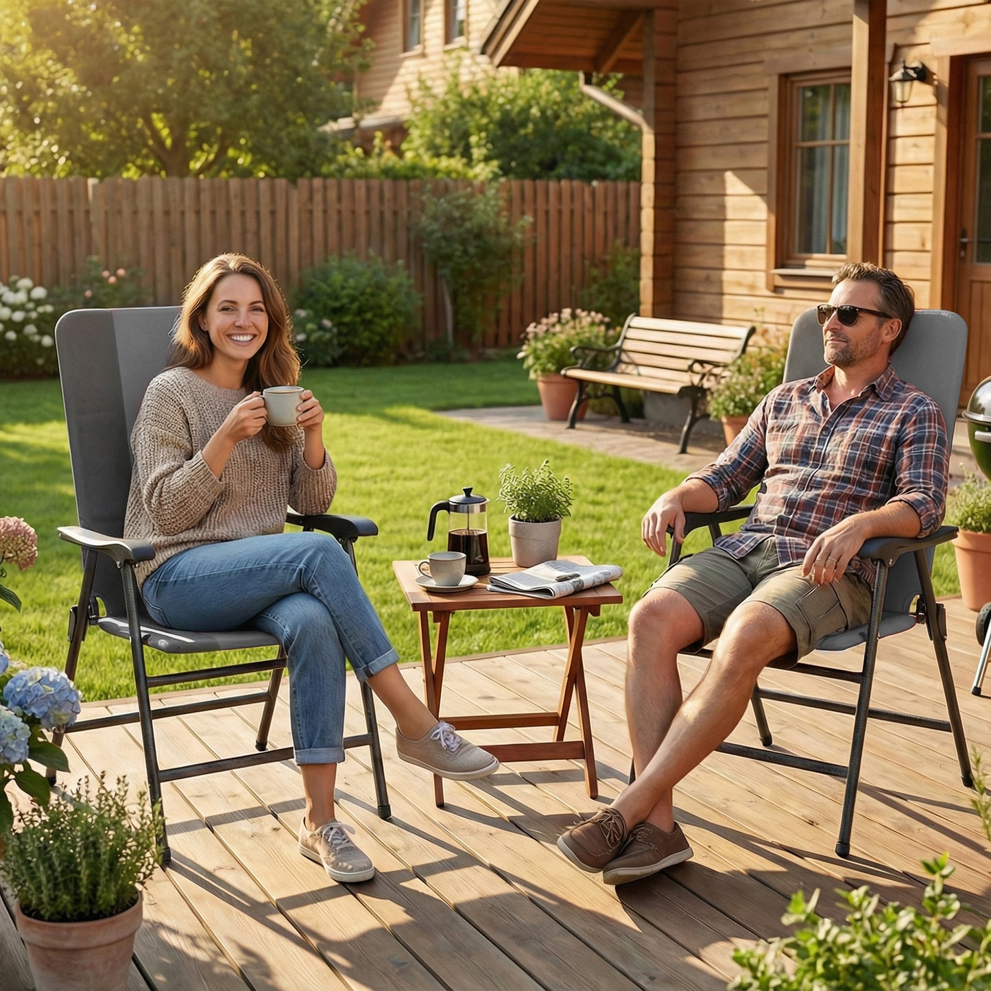 Folding Patio Chairs Set of 2 - Padded High Back Lawn Chairs