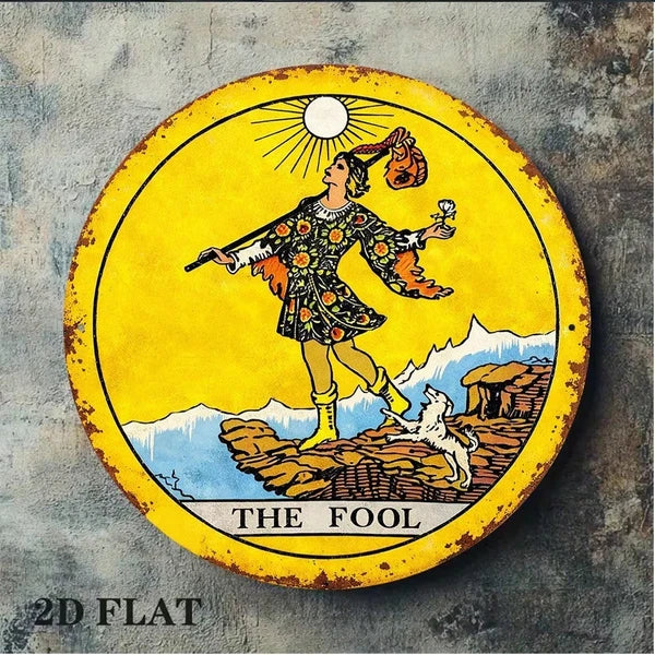 Tarot Card 2D Flat Round Sign - Vintage Divination Plaque