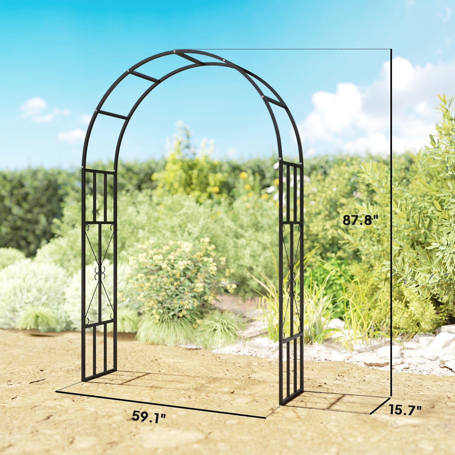 7.3ft Steel Garden Arch Trellis for Climbing Plants Black Outdoor Garden Decor