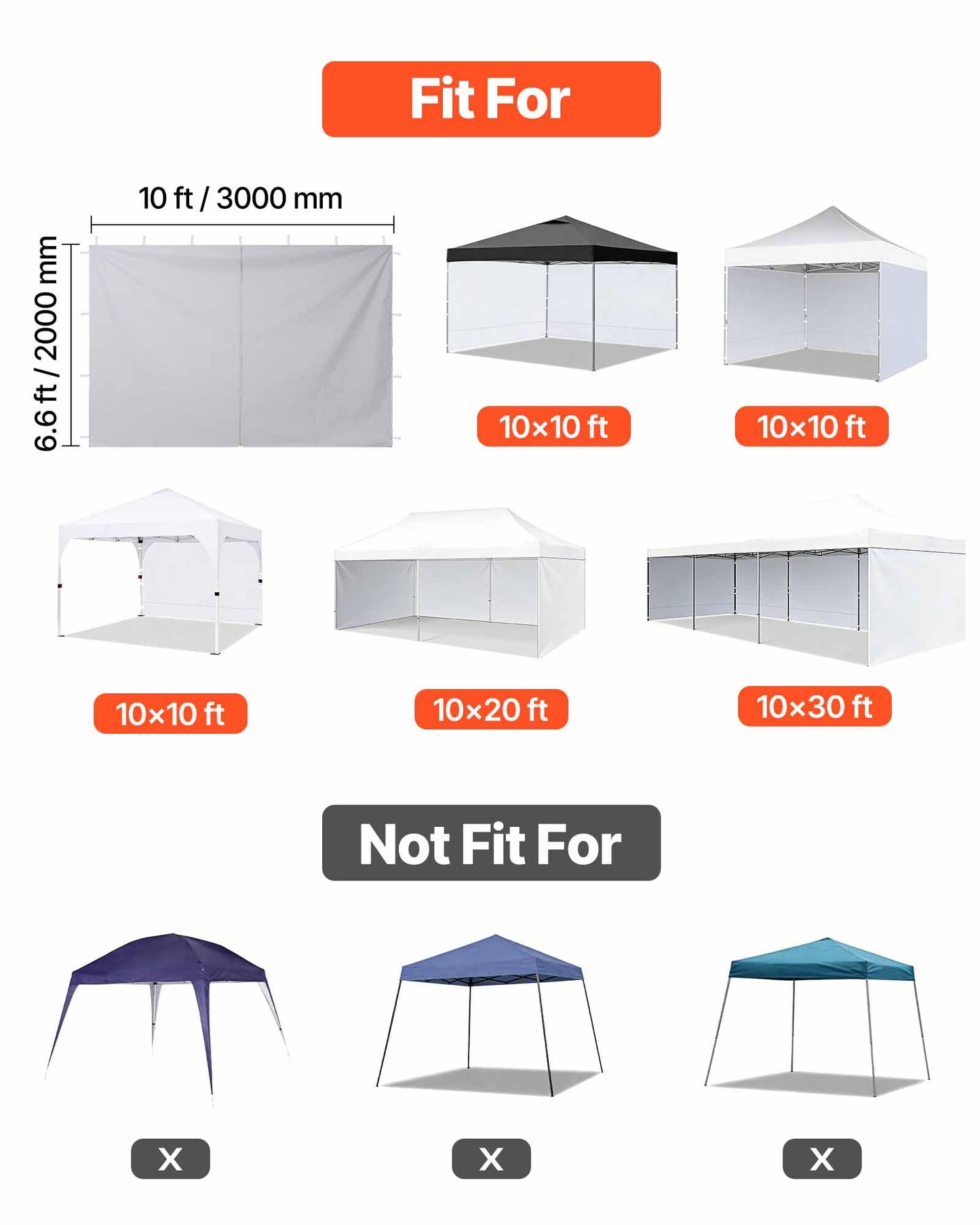 Canopy Sidewalls for 10x10 ft Pop Up Tent Waterproof Sunshade - White
