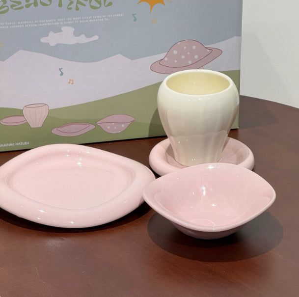 Large Capacity Mushroom Style Ceramic Bowl Set for Kitchen & Dining