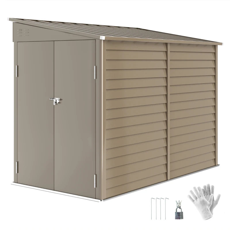 Outdoor Storage Shed 4.6'X9' Metal Lean-To Garden Tool Storage Brown