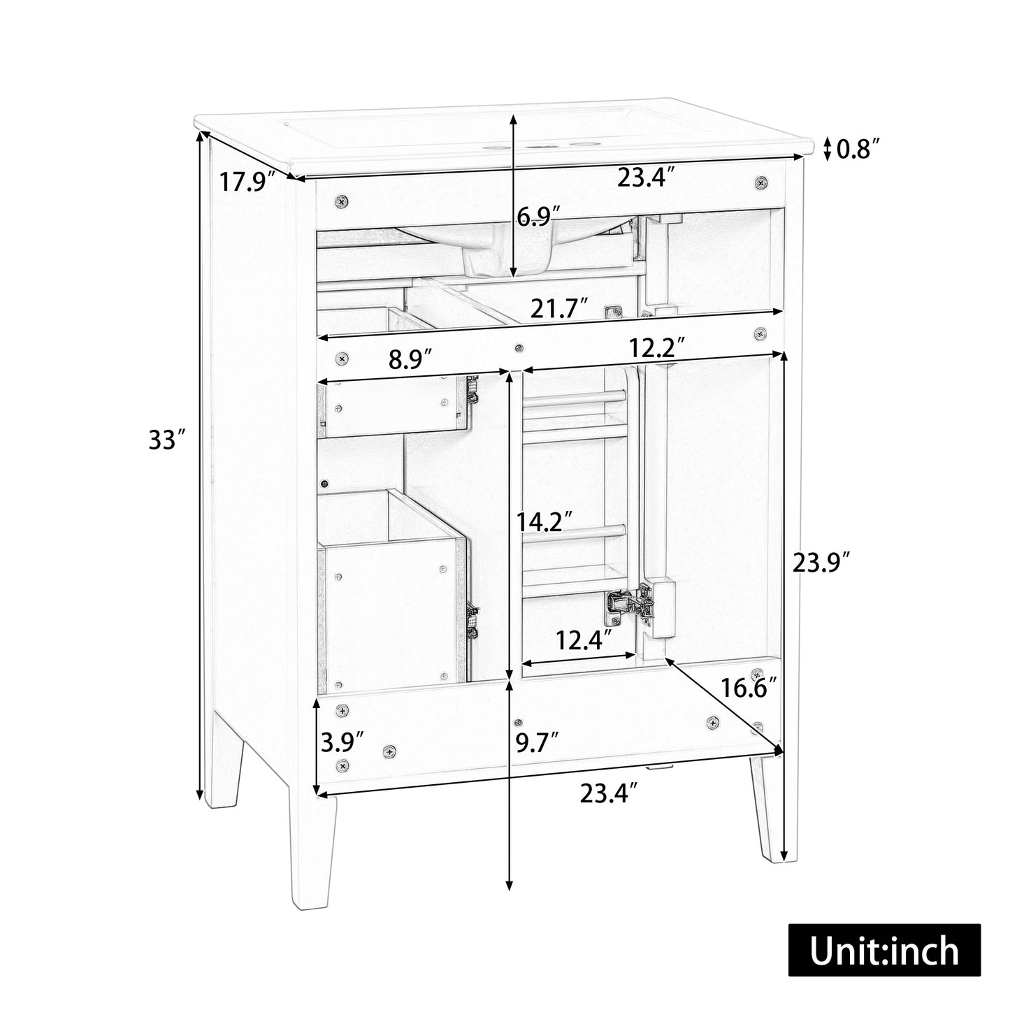 24-Inch Black Bathroom Vanity with Sink & Storage Cabinet