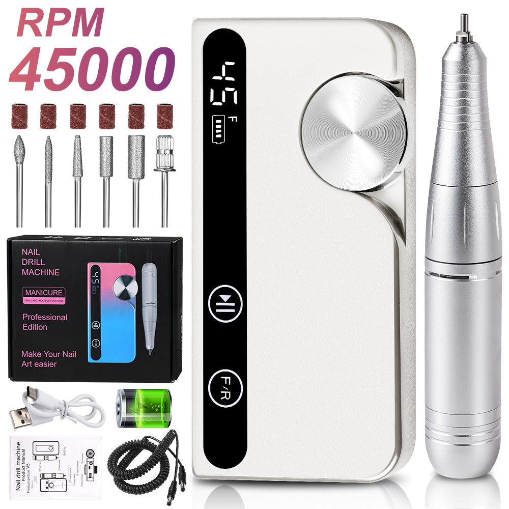 Professional Cordless Electric Nail Drill - 45000 RPM E-File Kit