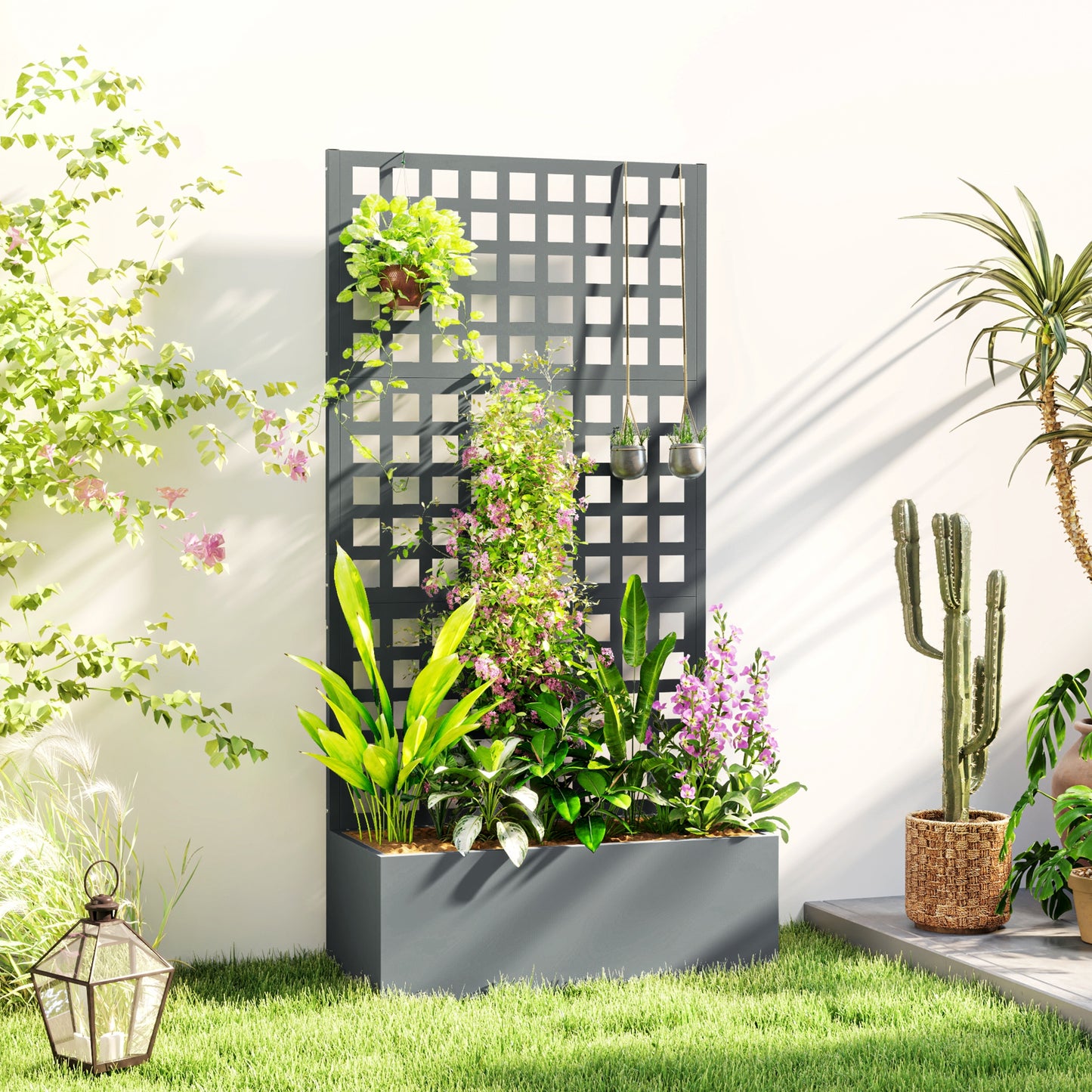 Galvanized Steel Raised Garden Bed with Trellis for Vegetables and Climbing Plants - Gray, 35x16x70 Inches