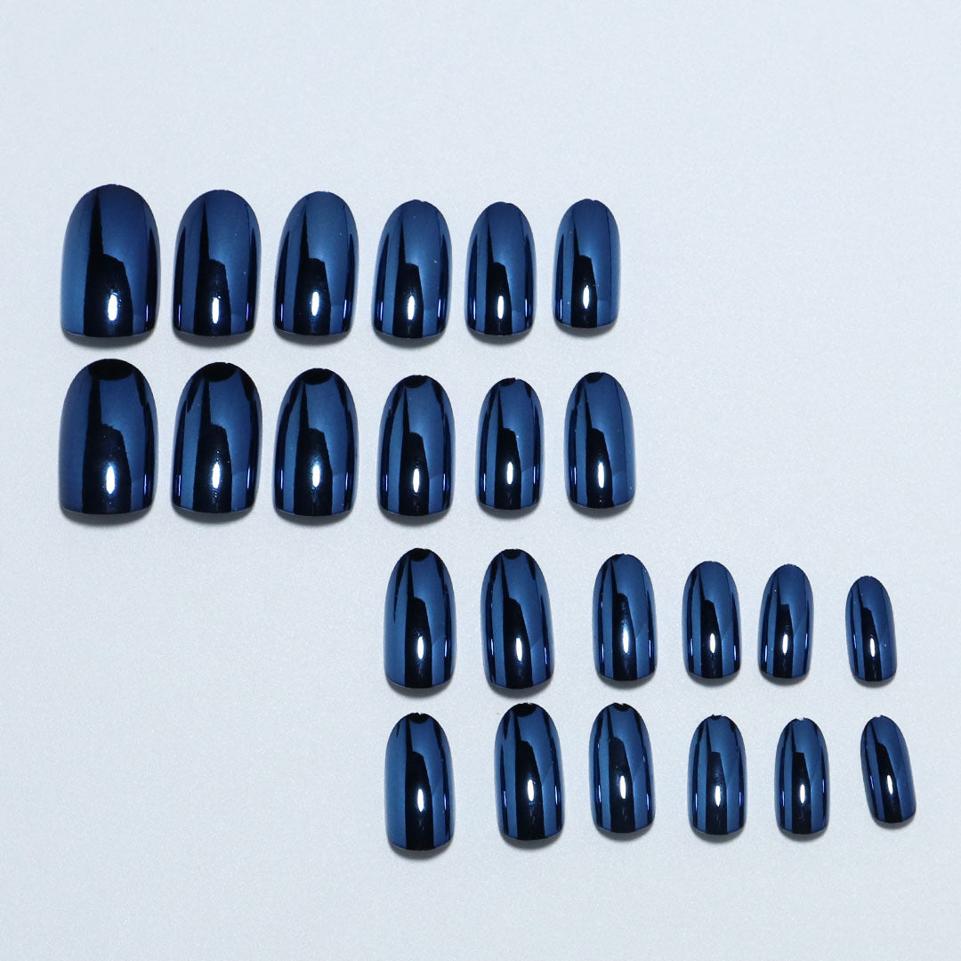 Blue Fake Nail Set with Starry Sky Pattern - Removable & Wearable, 24 Pieces