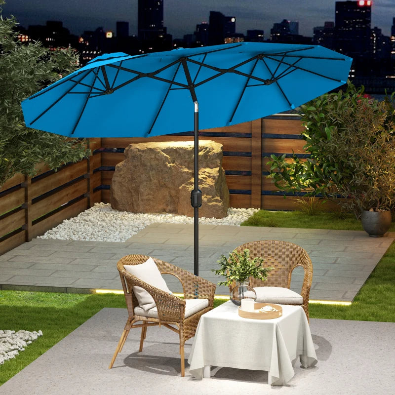 9.5' Double-Sided Patio Umbrella with Tilt & Crank - Cyan Blue