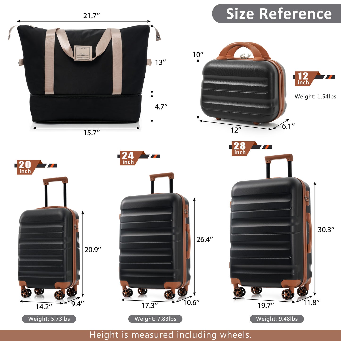 Durable Hardshell ABS Luggage Set - Lightweight Suitcases with Spinner Wheels - Black