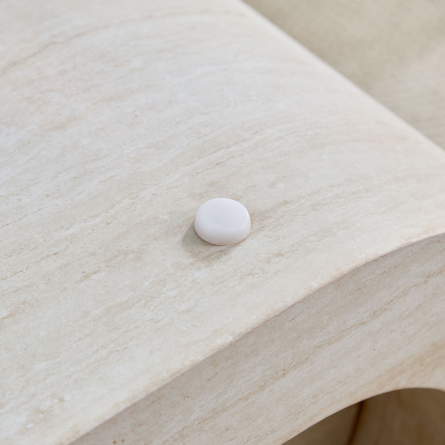 33.86 Inch Square Modern Coffee Table with Faux Travertine - Beige