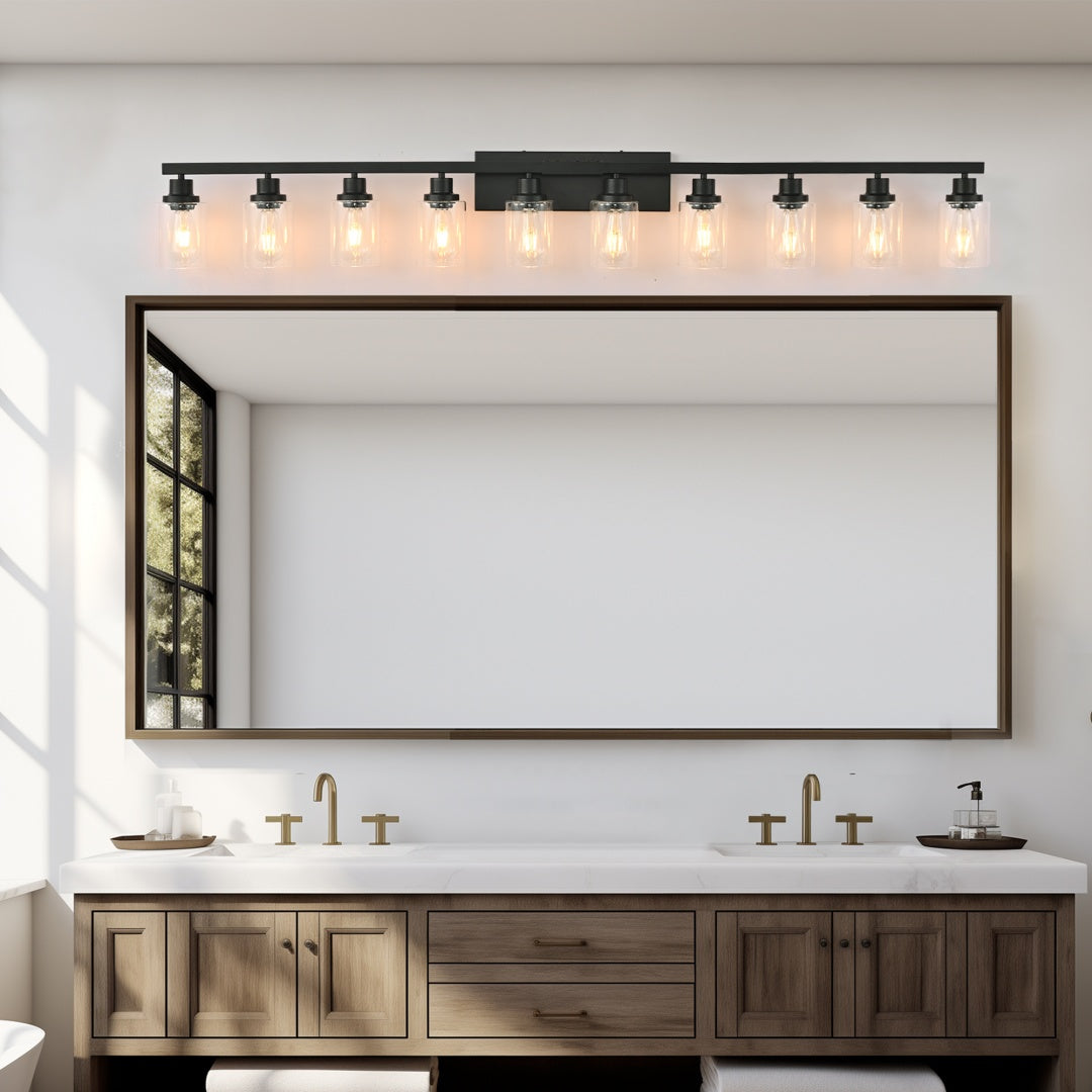10-Light Matte Black Bathroom Vanity Light Fixture - Modern Wall Mount