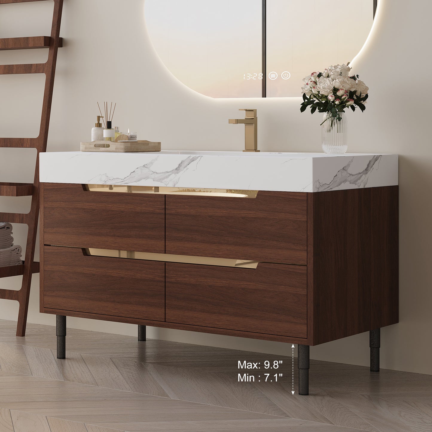 35.4" Farmhouse Bathroom Vanity with Undermount Sink - Walnut White
