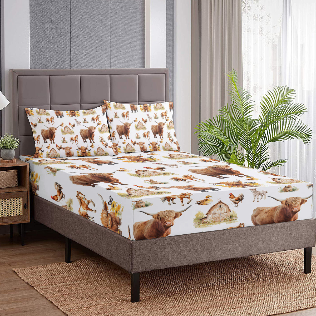 Children's Minimalist Bedding Set with Cow & Duck Design - 3pcs
