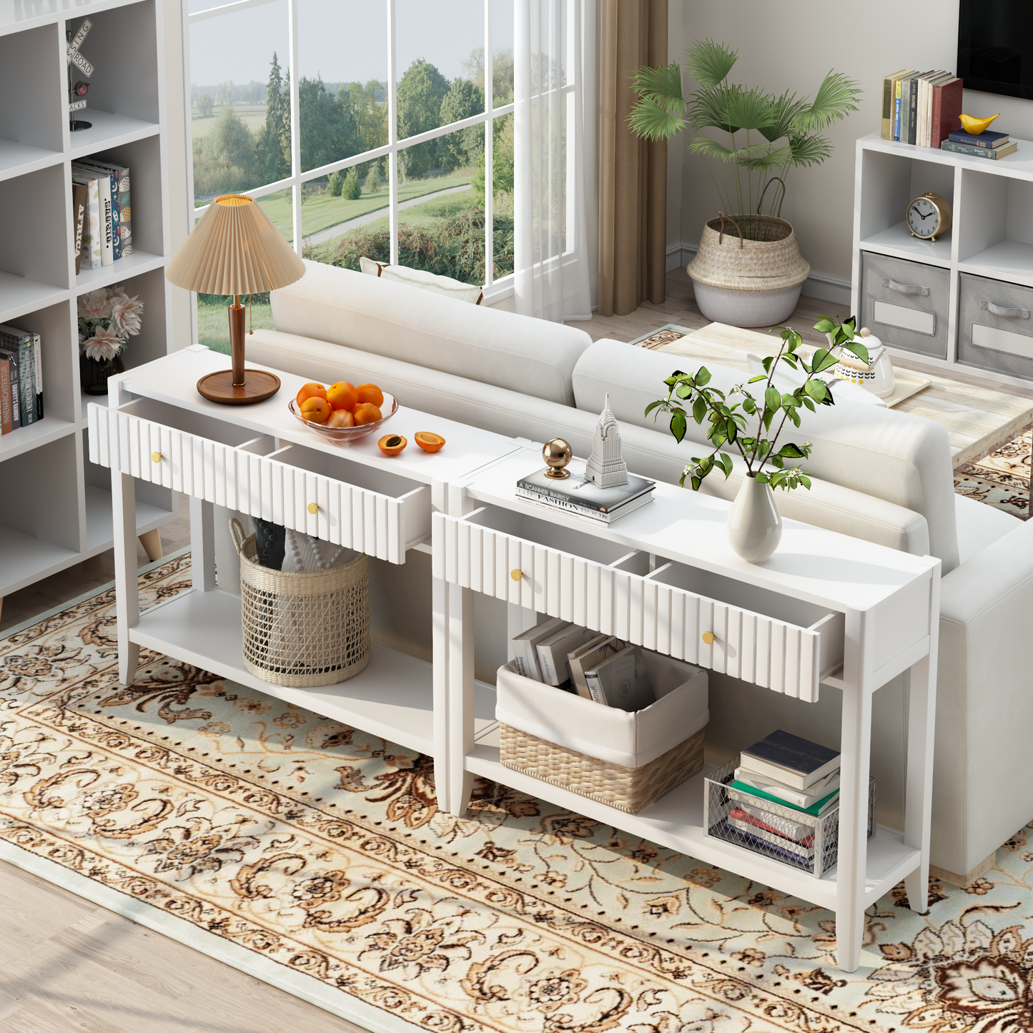 29.5" Tall Console Table with Drawers - White Accent Table