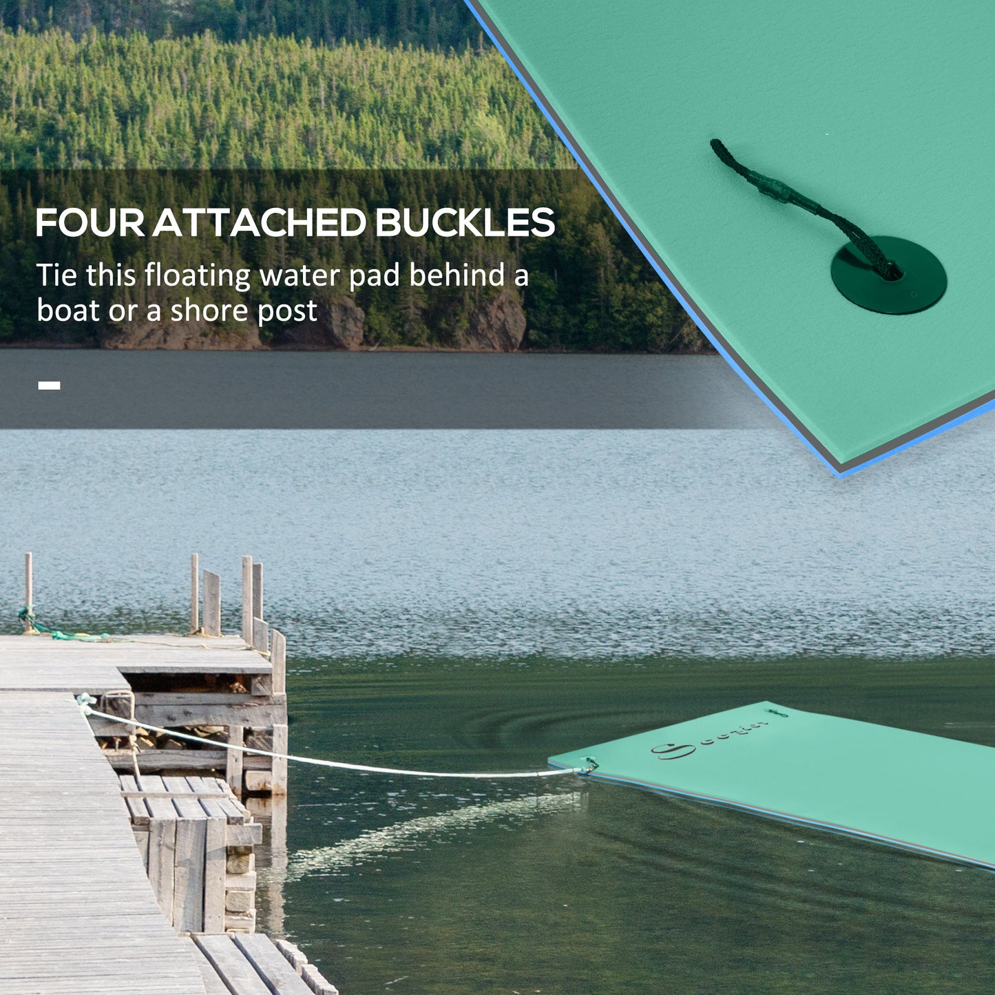 12' x 5' Floating Water Mat with Cup Holder for 2-3 People - Green