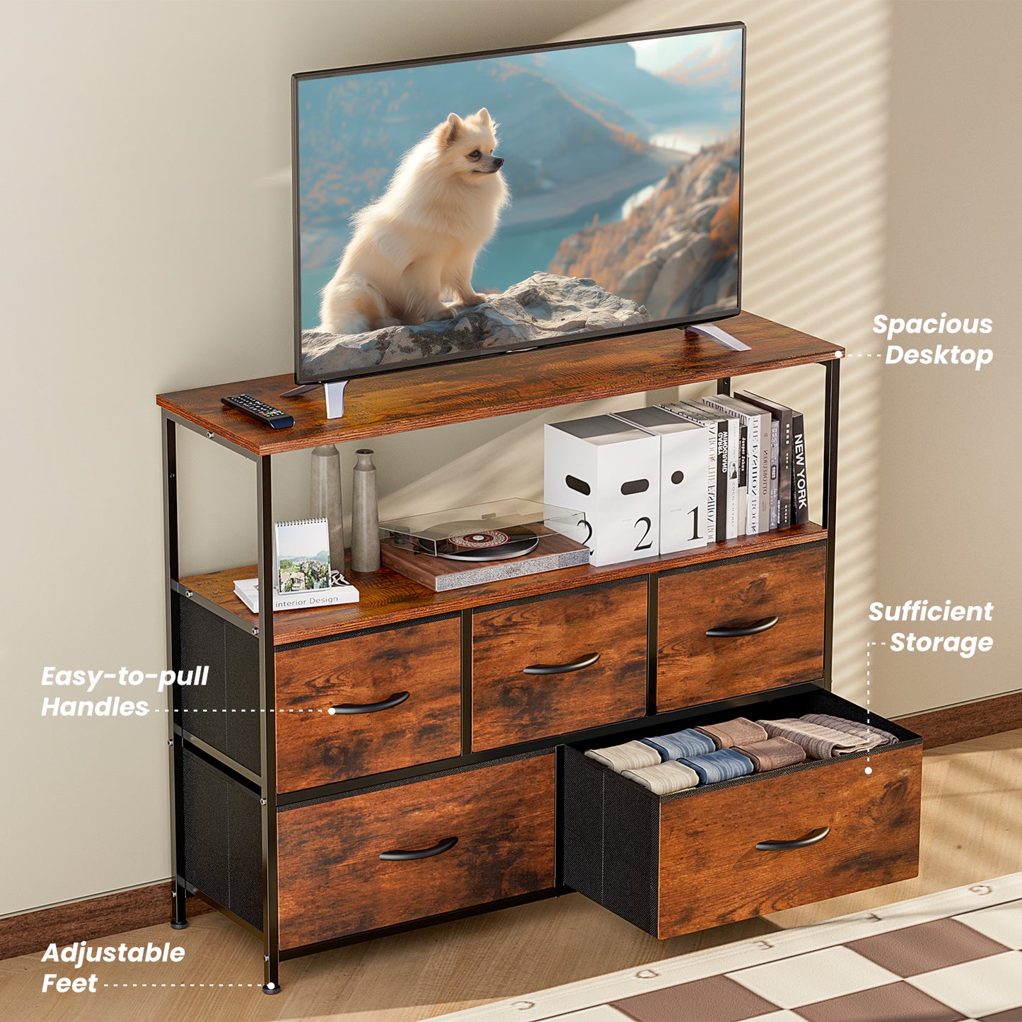 Tall Fabric Storage Tower with Wooden Top for Kids' Rooms