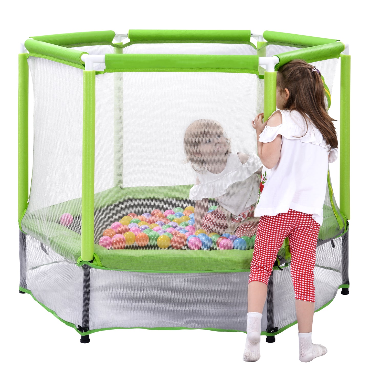 55 Toddlers Trampoline With Safety Enclosure Net And Balls, Indoor
