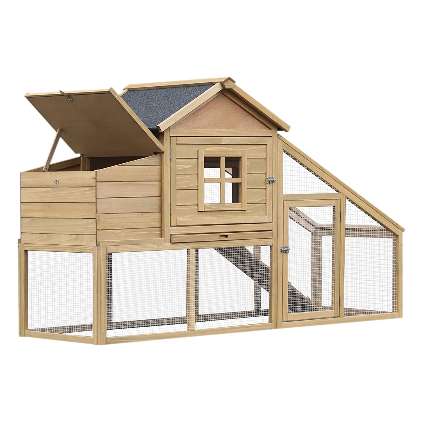 69-Inch Wooden Chicken Coop with Ramp Nesting Box Ventilated Window & Tray