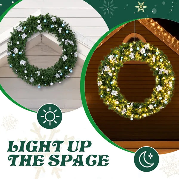 60-Inch Lighted Artificial Christmas Wreath with 220 LED Lights