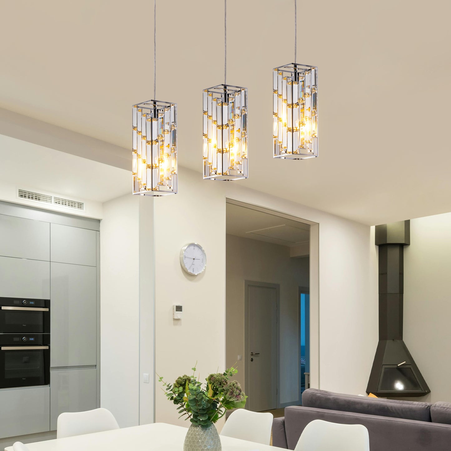 Modern Crystal Pendant Light - 3 Pack Adjustable Ceiling Lamp
