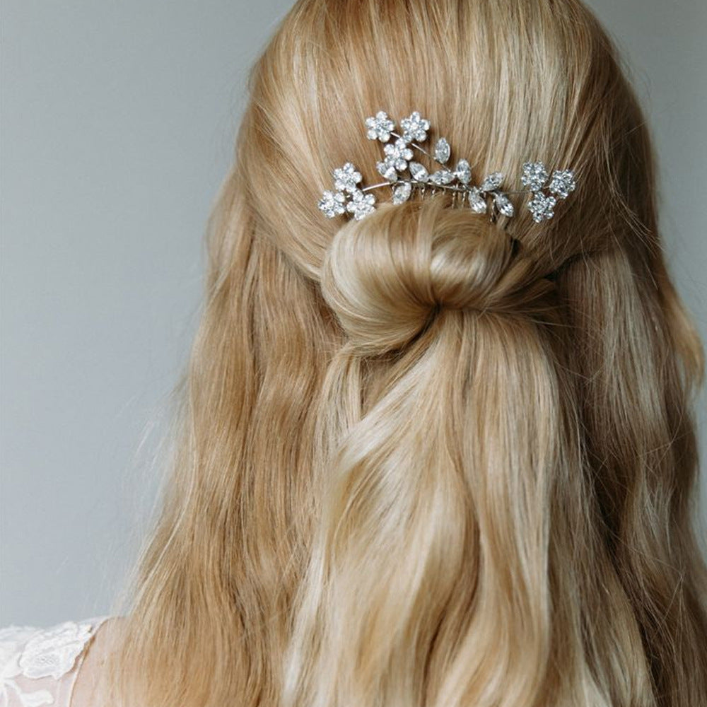 Flower Hair Comb with Rhinestones
