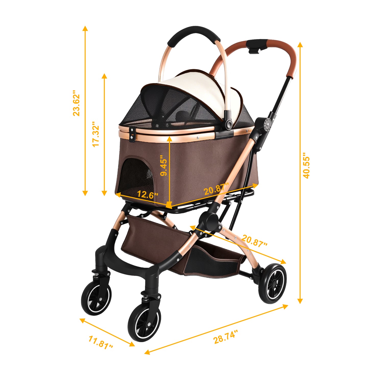 Pet Stroller for Dogs Cats 2-in-1 Foldable Sun Canopy Travel Carrier Khaki