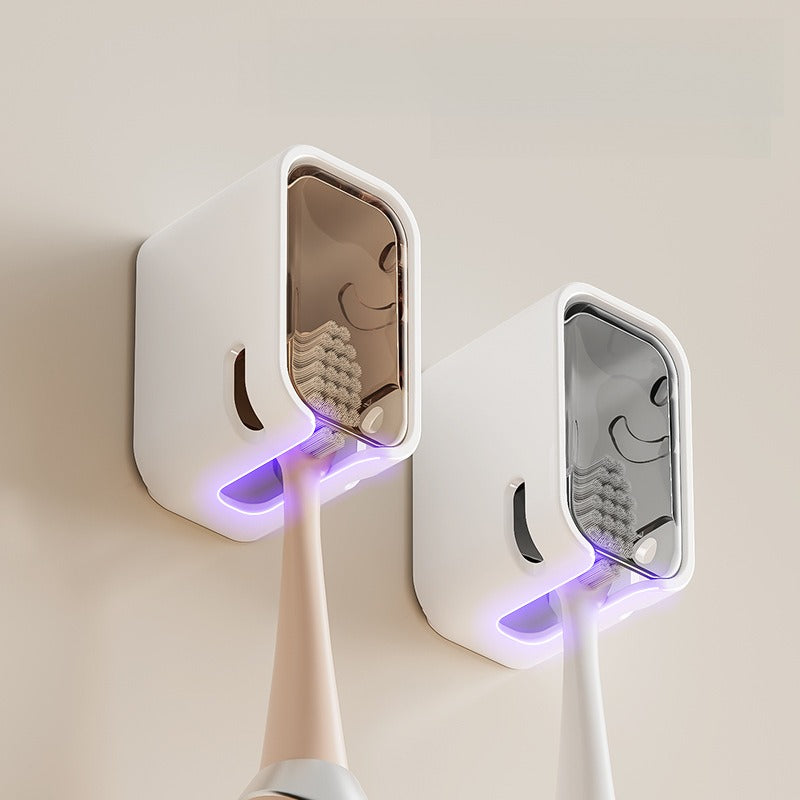 Wall Mounted Toothbrush Holder No Drill Waterproof Dustproof Bathroom Storage