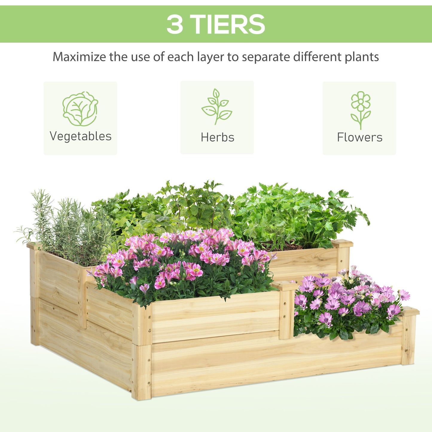 3-Tier Raised Wooden Garden Bed Planter Box Outdoor Planting Garden Bed