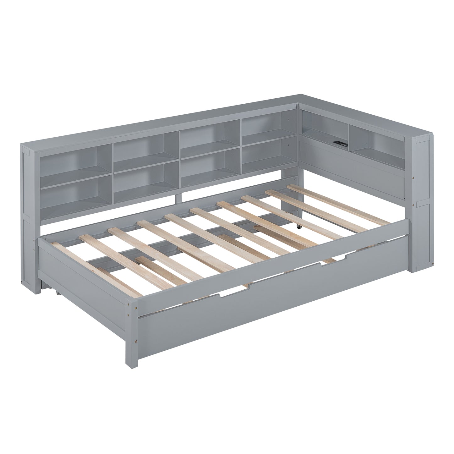 Wooden Twin Size DayBed With Trundle, Storage Shelf And USB Charging