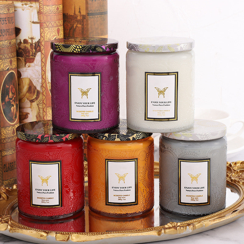 Embossed Glass Aromatherapy Candle - Handmade Fragrance Gift 200g