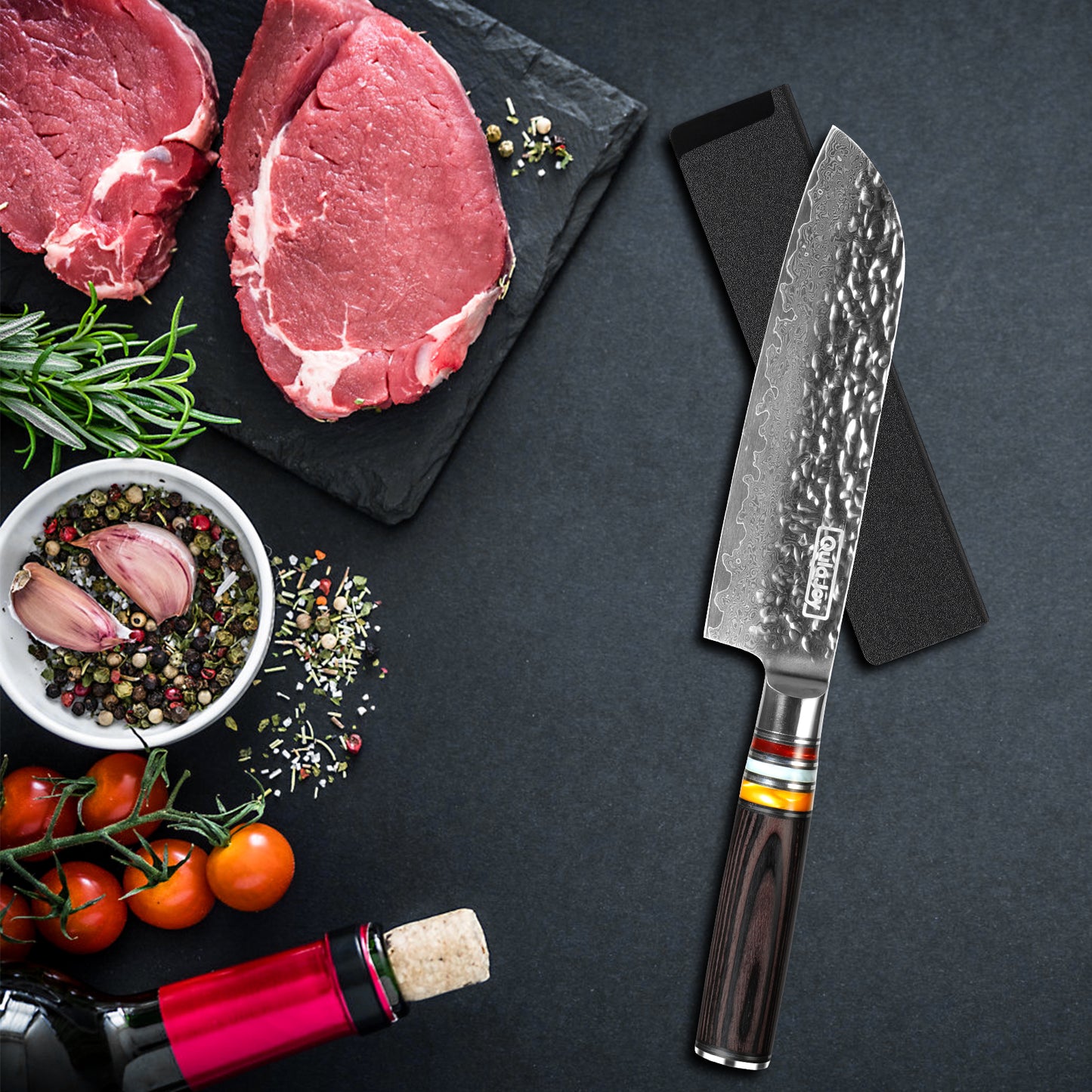 7-Inch Nakiri Chef Knife - Japanese Damascus VG-10 Steel, Pakkawood Handle