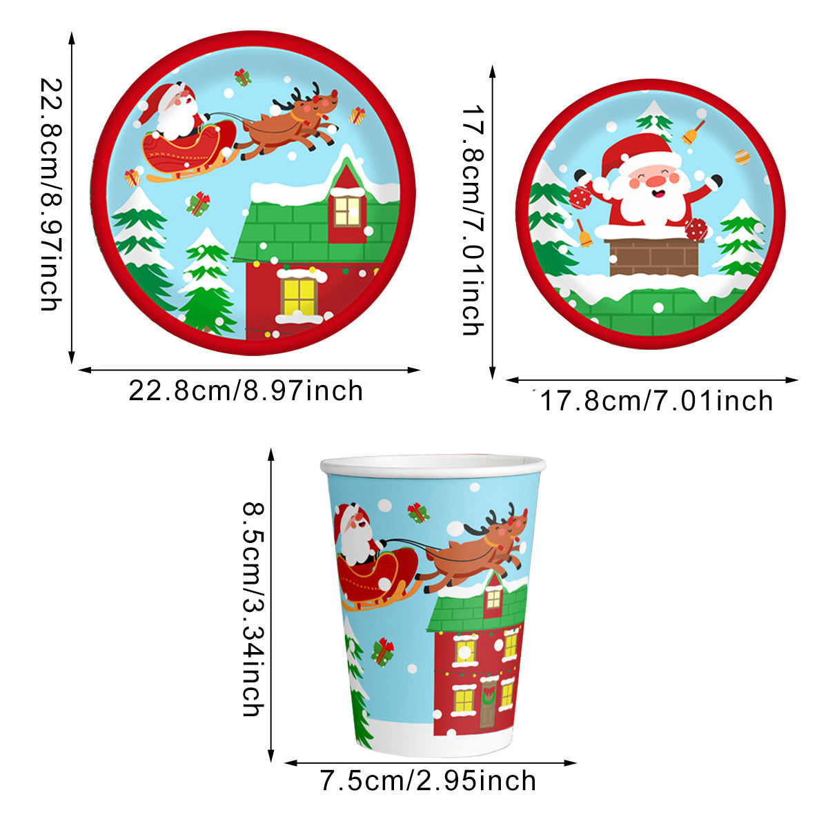 Christmas Paper Cup and Plate Set - 30 Pieces
