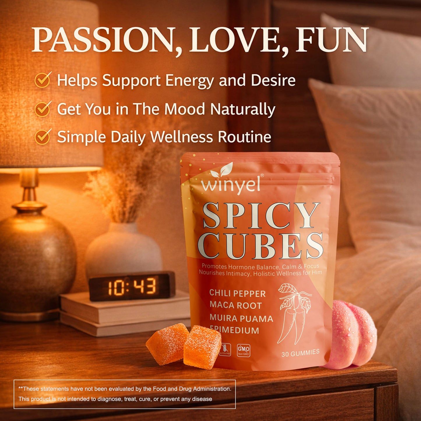 Spicy Peach Intimacy Gummies - Herbal Hormone Support & Wellness Supplement