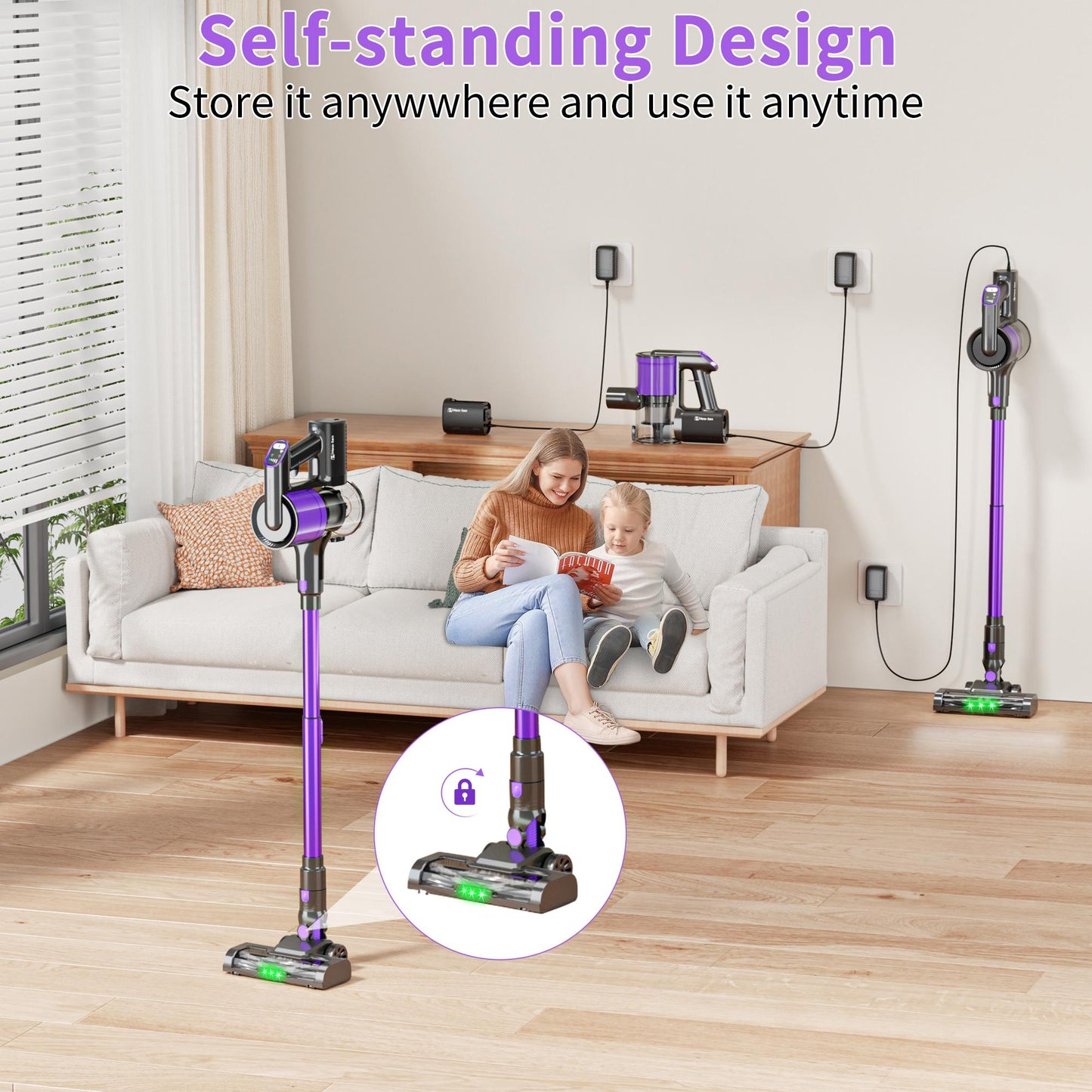 Red Cordless Handheld Vacuum Cleaner with LED Light & Anti-Tangle Brush