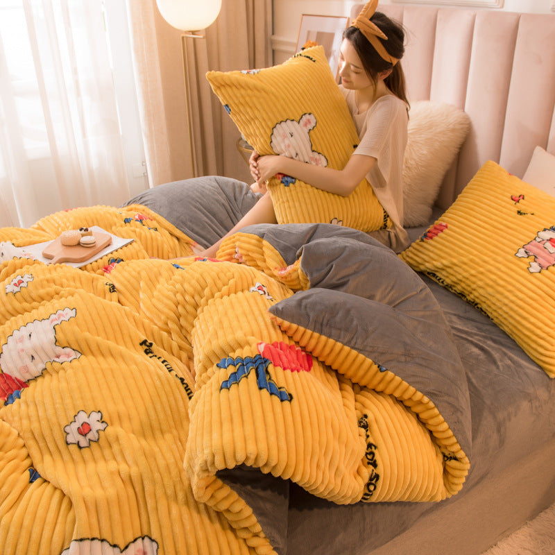Children's Cartoon Quilt Cover Set - Single Size, Soft Bed Bedding with Cute Pattern