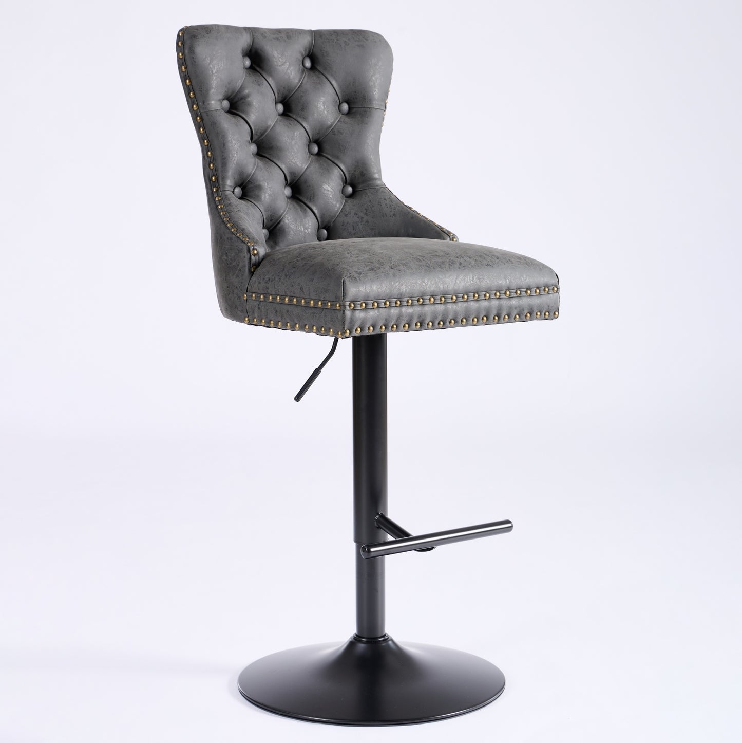 Adjustable PU Swivel Bar Stools Set of 2 - Black