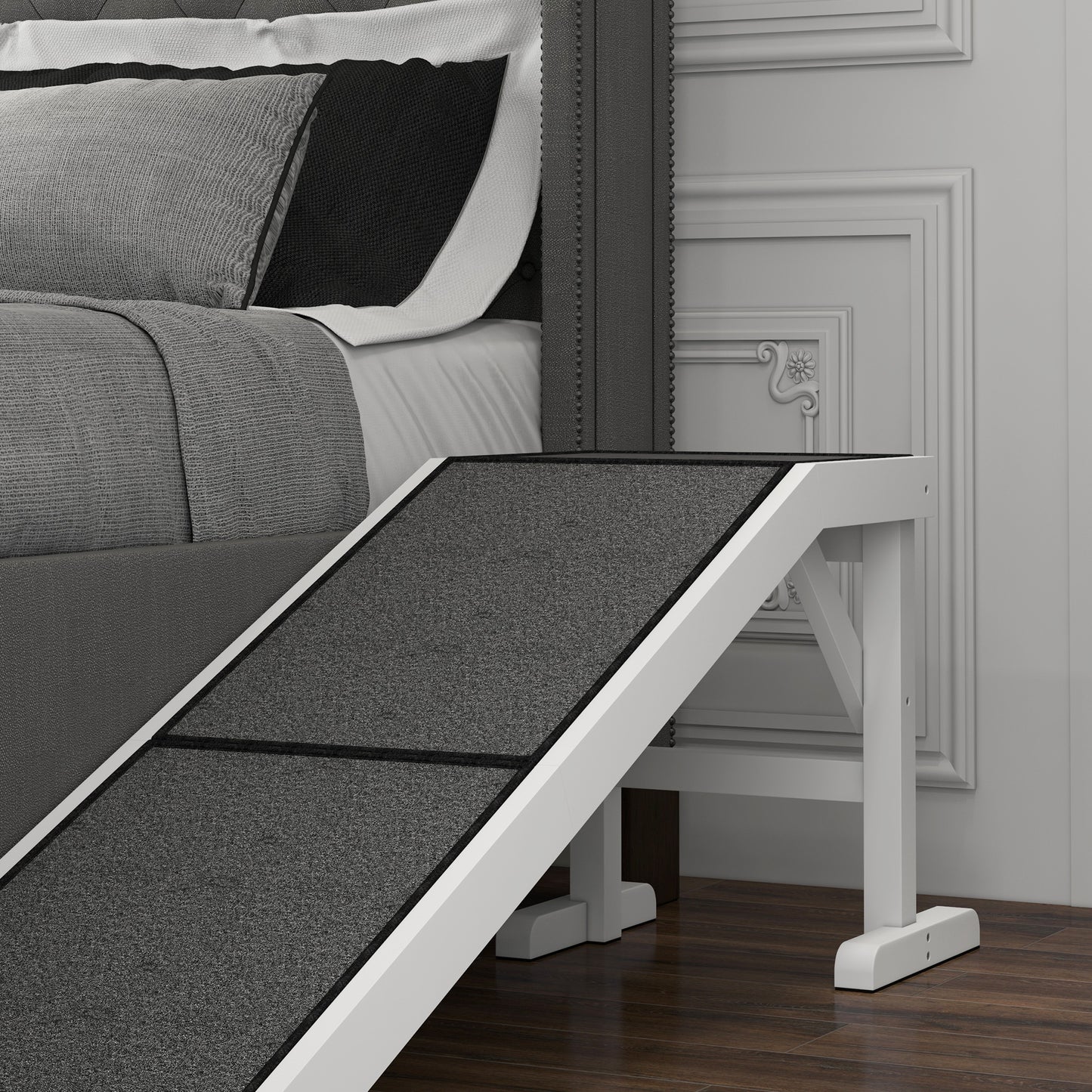 60-Inch Pet Ramp for Dogs and Cats with Non-Slip Carpet - White, Durable Wooden Design