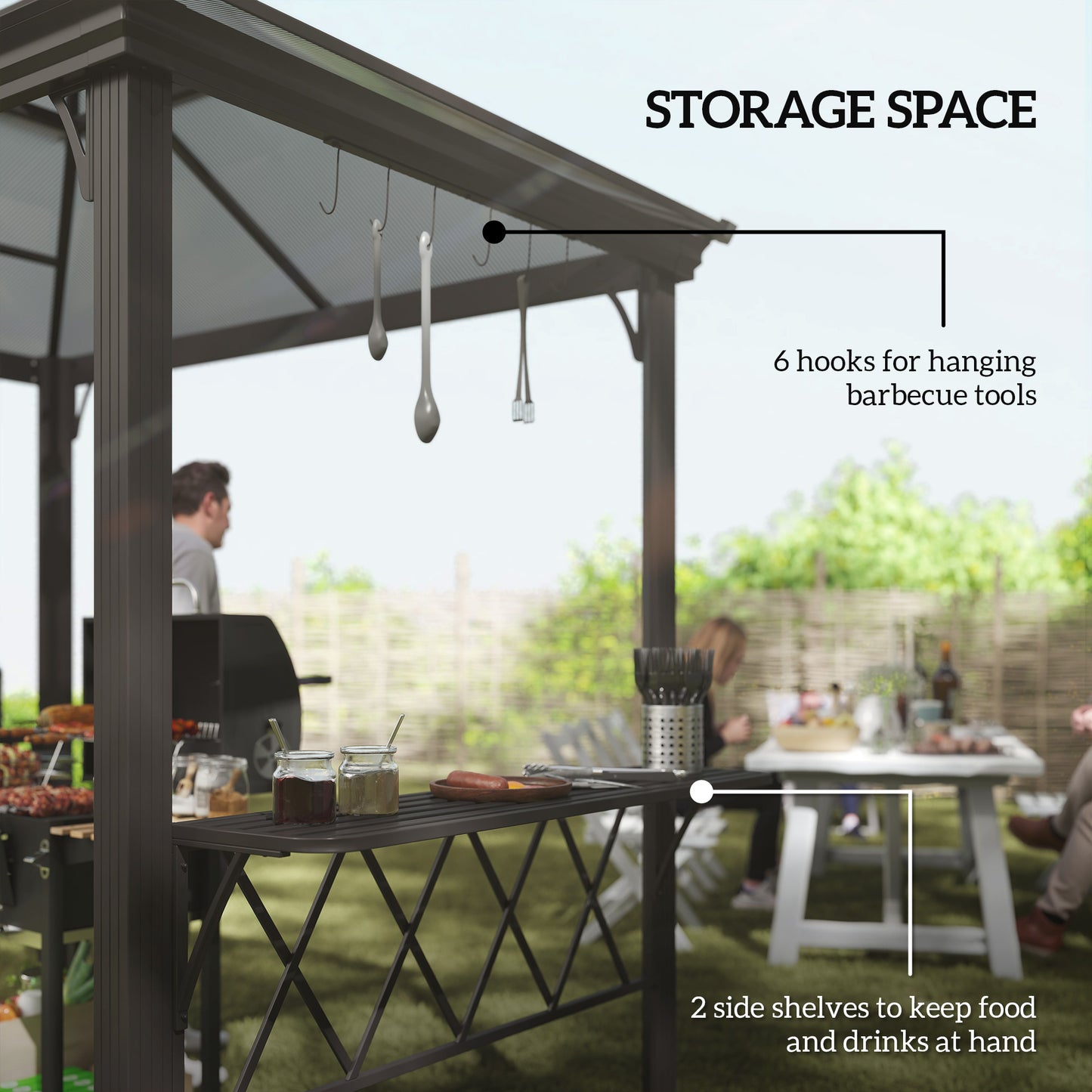 BBQ Canopy with Double Venting Roof & 6 Hooks - Coffee