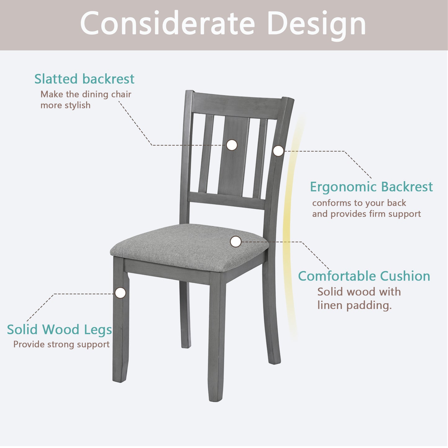 Upholstered Dining Chairs Set of 4 - Gray Wooden Kitchen Chairs