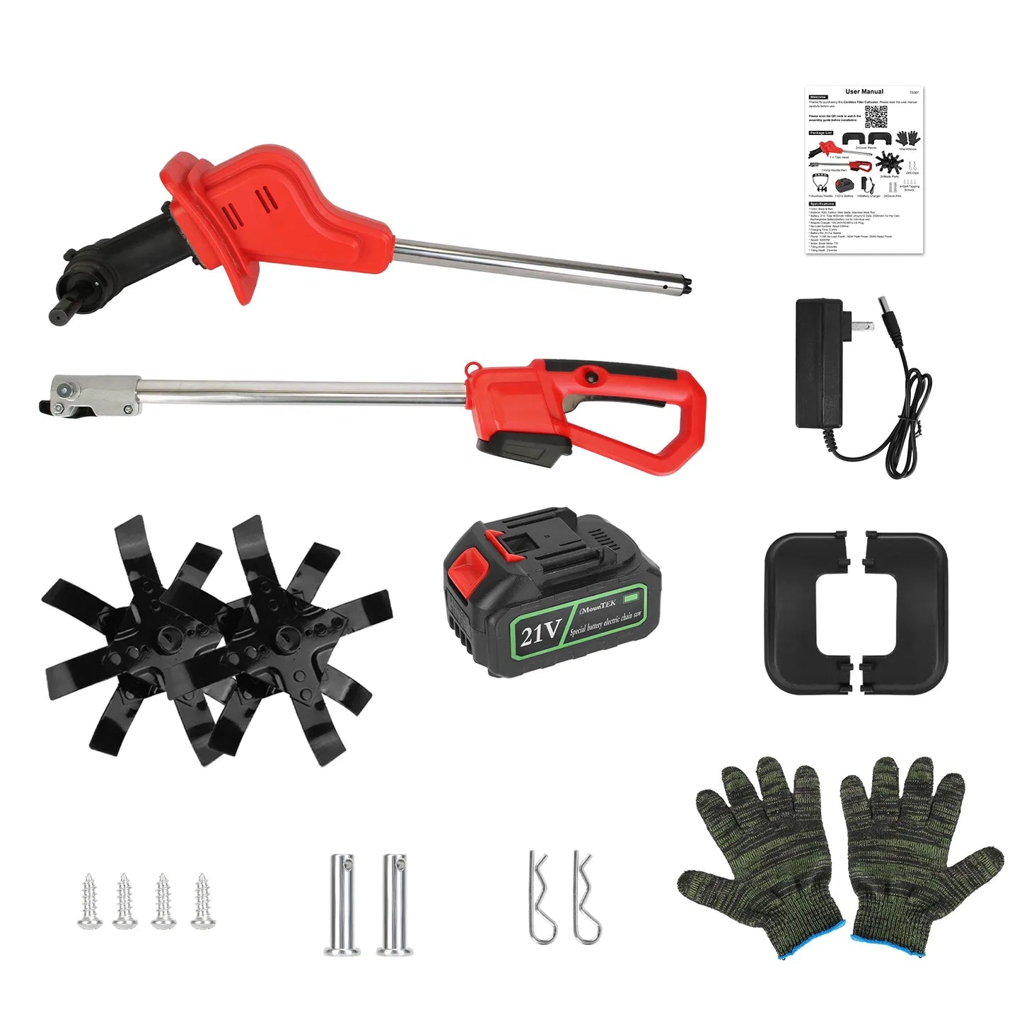 Cordless Electric Garden Tiller Cultivator 550W 16 Steel Tines 9-Inch Width
