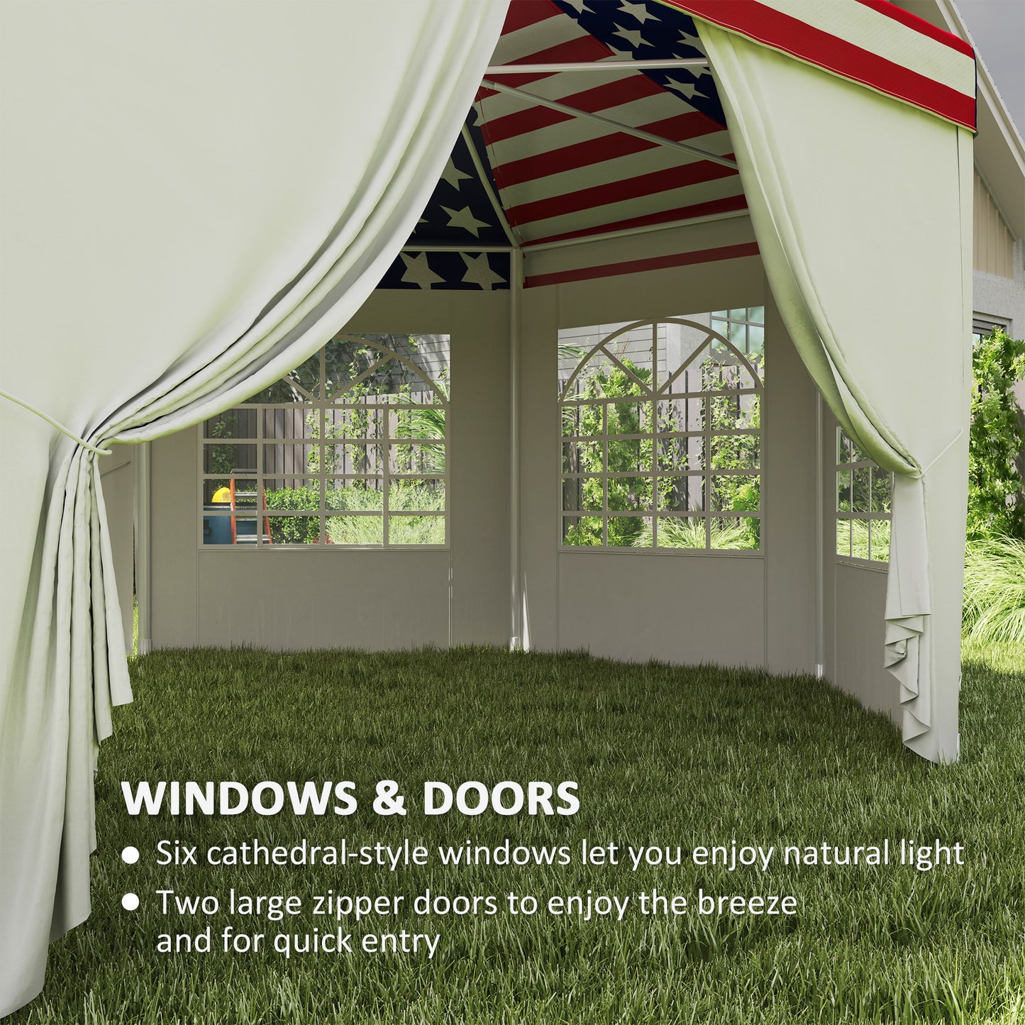 Heavy Duty Party Tent - 22.3 x 16.4 ft with 2 Doors & 6 Windows - American Flag