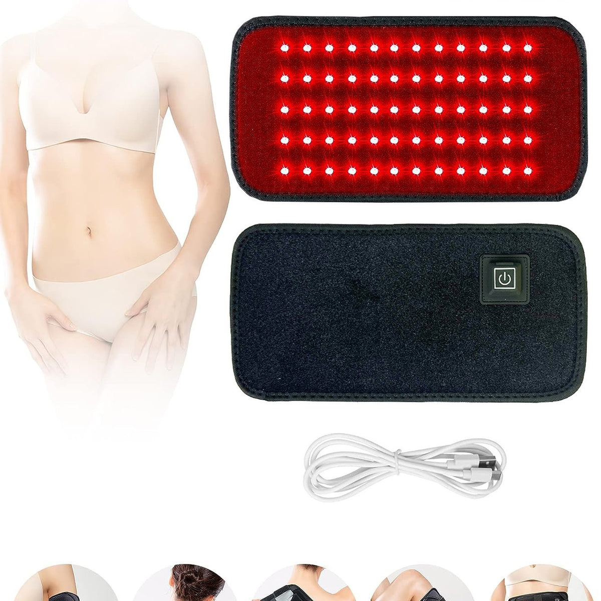 LED Red Light Heating Waist Belt - Black