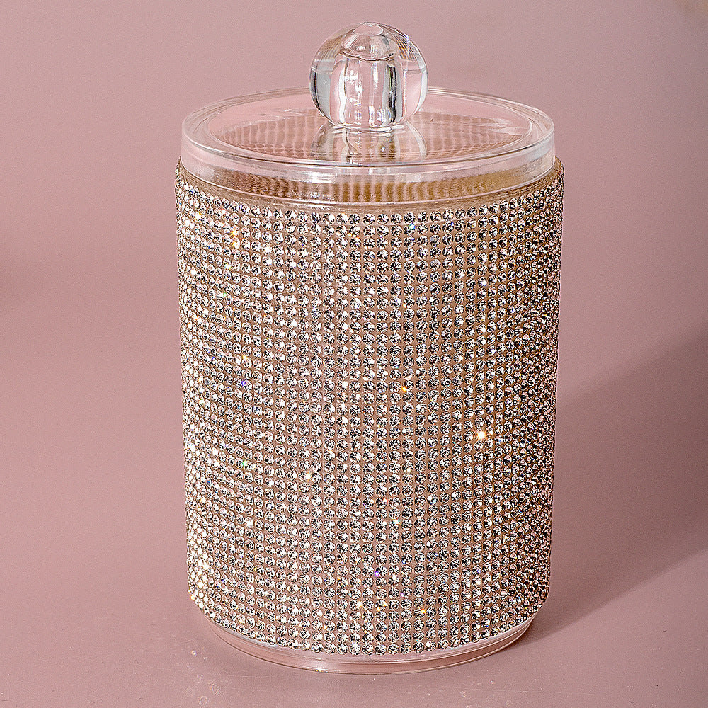Diamond-Embellished Cotton Swab Storage Box - Home Organization