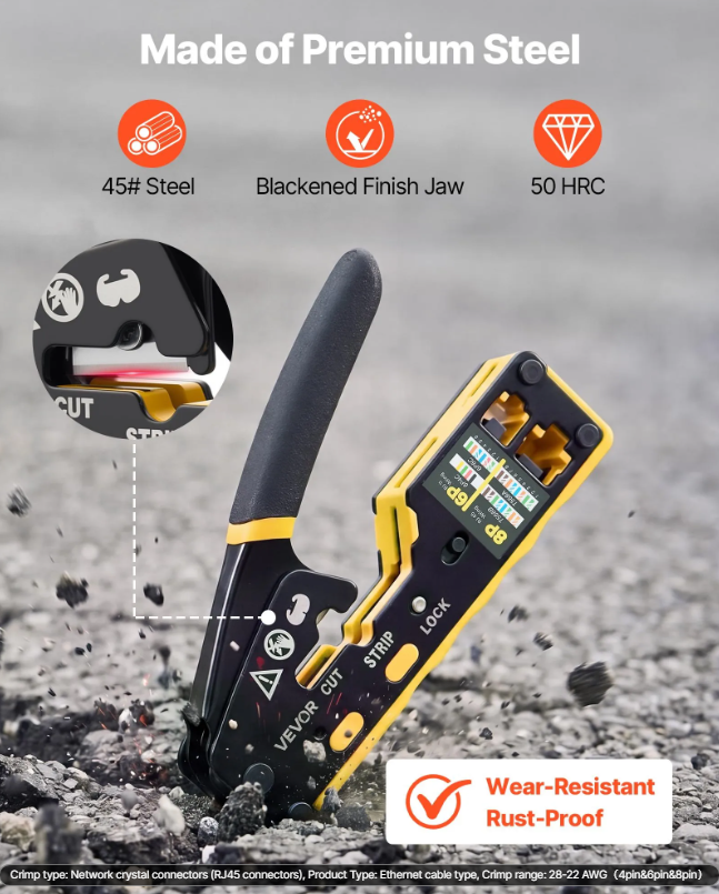 RJ45 RJ11 RJ12 Ethernet Crimping Tool Kit with Wire Stripper & Connectors